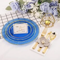150PCS Clear Blue Plastic Plates & Gold Plastic Silverware - Disposable Gold Plastic Plates Include 50 Plates, 25Cups, 25Forks, 25Knives, 25Spoons For Party & Wedding & Graduation 11 150PCS Clear Blue Plastic Plates & Gold Plastic Silverware - Disposable Gold Plastic Plates Include 50 Plates, 25Cups, 25Forks, 25Knives, 25Spoons For Party & Wedding & Graduation -Peugeot Shop 511g51B9AeL