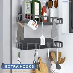 LokRoad Magnetic Spice Rack For Refrigerator, 2 Pack Moveable Magnetic Fridge Shelf With 8 Hooks And Strong Magnet, Black -Peugeot Shop 511jPyzXPhL