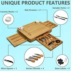 HEITICUP Large Cheese Board, Bamboo Charcuterie Boards House Warming Gifts With Knife Set, Mother's Day, Unique Wedding Registry Items Birthday Gifts For Women -Peugeot Shop 511nh031Y8L