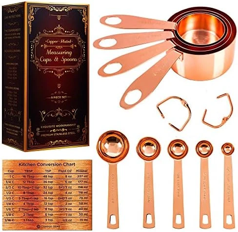Copper Measuring Cups And Spoons Set Of 9 - Premium Gift Packaging + Cooking Conversions Chart. Extra Sturdy Stainless Steel With Copper Finish, Satin And Mirror Polish. Gift Under 25 Dollars. 4 Copper Measuring Cups And Spoons Set Of 9 - Premium Gift Packaging + Cooking Conversions Chart. Extra Sturdy Stainless Steel With Copper Finish, Satin And Mirror Polish. Gift Under 25 Dollars. - Image 4
