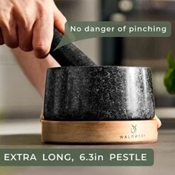 Mortar And Pestle - Mortar And Pestle Set With Anti-Scratch Oak Wood Base - Mortar With Extra Large Pestle Made Of Natural Granite - Large Mortar And Pestle - Ideal For Guacamole -Peugeot Shop 512EBp7DgzL