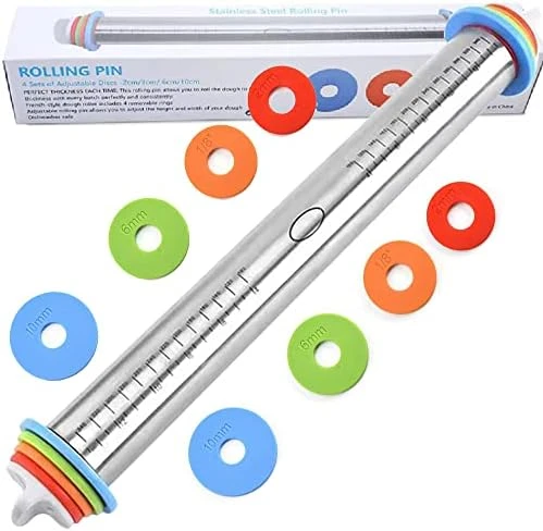 17'' Adjustable Rolling Pin Stainless Steel And 24"x16" Silicone Pastry Baking Mat Set,Adjustable Size Rolling Pin With Thickness Rings, Baking Tools For Making Pizza, Cookies, Fudge, Cakes, Pasta 6 17'' Adjustable Rolling Pin Stainless Steel And 24"x16" Silicone Pastry Baking Mat Set,Adjustable Size Rolling Pin With Thickness Rings, Baking Tools For Making Pizza, Cookies, Fudge, Cakes, Pasta - Image 6