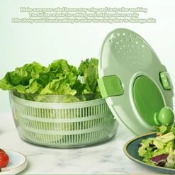 Salad Spinner, Veggie Washer, Vegetable Washer Dryer Drainer Strainer, Quick And Easy Multi-Use Lettuce Spinner, Vegetable Dryer, Fruit Washer, Pasta And Fries Spinner(Green)