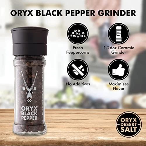 Black Pepper Grinder By Oryx | Refillable Ceramic Pepper Mill | Premium Whole Black Peppercorns | Pair With Oryx Desert Salt Grinder | 50g / 1.26 Oz. Peppercorn Grinder 2 Black Pepper Grinder By Oryx | Refillable Ceramic Pepper Mill | Premium Whole Black Peppercorns | Pair With Oryx Desert Salt Grinder | 50g / 1.26 Oz. Peppercorn Grinder - Image 2
