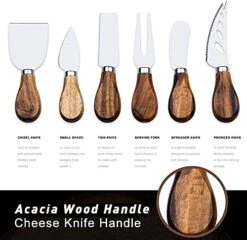 Cheese Knife, ONIPU 6-Piece Wood Handle Stainless Steel Cheese Knife Set, Cheese Accessories Knives, Cut, Slice, Shave Spread All Kinds Of Hard And Soft Cheese Tool, Gift Box Serving For All Occasions -Peugeot Shop 512VkN28ifS