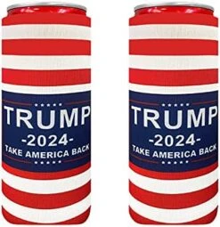 Trump 2024 Take America Back 2pcs Slim Can Cooler,Neoprene Beer Cooler Beer Holders Perfect For 12oz Slim Cans Like Red Bull, White Claw, Slim Beer And Spiked Seltzer Water (Red 2) -Peugeot Shop 512dgQ34fYS. AC