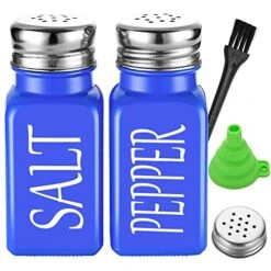 Lue Salt And Pepper Shaker Set For Blue Kitchen Decor And Accessories,Glass Salt And Pepper Shaker Set With Stainless Steel Lid,Suitable For Home Wedding Restaurant-Blue Salt And Pepper Shakers