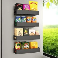 BIETCR Magnetic Spice Rack For Refrigerator, Metal Magnetic Fridge Shelf，Strong Magnetic Shelves For Refrigerator And Microwave Oven（4 Pack，Black ）