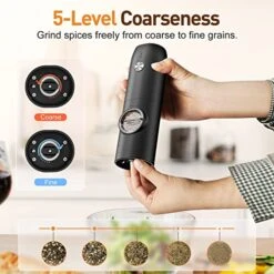 Electric Salt And Pepper Grinder Set (2 Pack), Rechargeable - No Battery Needed - Automatic Salt Pepper Mill Grinder, Adjustable Coarseness, LED Light, One-Hand Operation For Kitchen BBQ -Peugeot Shop 512qKz5FAWL