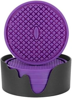 Silicone Coasters [6 Pack] Thickened Drink Coasters With Holder - Cup Mat - Non-Slip, Non-Stick, Stay Put, Deep Tray - Prevents Furniture And Tabletop Damages(Black) -Peugeot Shop 512s4hlMs2L. AC