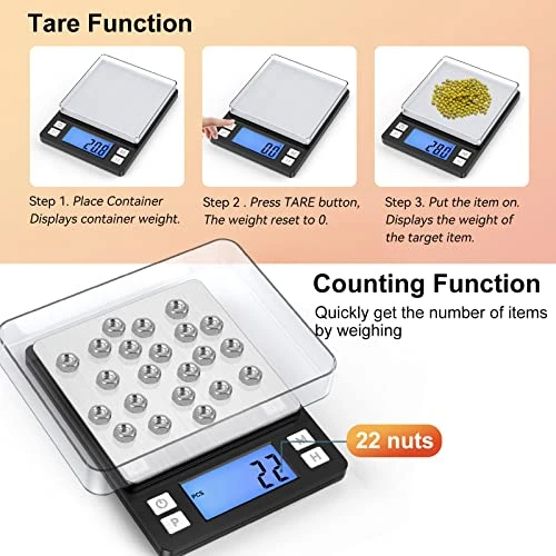 Upgraded Small Food Scale With New Hold Function And Larger Display, 3000g/0.1g High Accuracy Digital Scale Grams And Oz For Kitchen, Small Item, Jewelry, (2 Trays & Batteries Included) 5 Upgraded Small Food Scale With New Hold Function And Larger Display, 3000g/0.1g High Accuracy Digital Scale Grams And Oz For Kitchen, Small Item, Jewelry, (2 Trays & Batteries Included) - Image 5