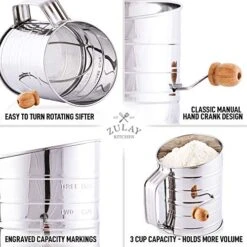 3 Cup Stainless Steel Flour Sifter - Fine Mesh Rotary Hand Crank Flour Sifter With Agitator Wire Loop For Baking Cakes, Pastries, Pies, Cupcakes And Desserts -Peugeot Shop 512wubd9ScL