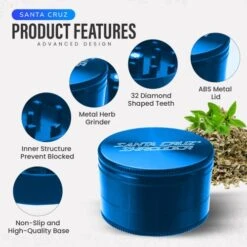 Metal Herb Grinder Knurled Top For Stronger Grip 3-Piece Large 2.7" (Blue)