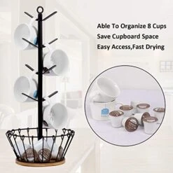 Drying Storage Rack Holder Home Storage Mug Hooks Multipurpose Display Stand Metal Tree Shape Mug Coffee Cups Stand With 8 Hooks-Bamboo Base With Coffee Basket 12 Drying Storage Rack Holder Home Storage Mug Hooks Multipurpose Display Stand Metal Tree Shape Mug Coffee Cups Stand With 8 Hooks-Bamboo Base With Coffee Basket -Peugeot Shop 5133nfpz6pL