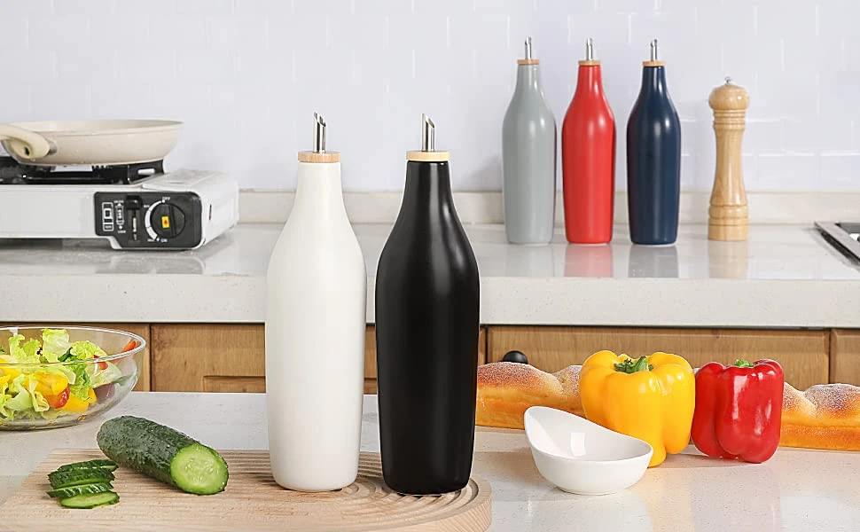 Ceramic Olive Oil Dispenser Bottle, Opaque Oil Cruet Protects Oil To Reduce Oxidation, Suitable For Storage Of Oil, Vinegar, Coffee Syrups & Other Liquids 17 Fl Oz, Pack Of 1(Black) 4 Ceramic Olive Oil Dispenser Bottle, Opaque Oil Cruet Protects Oil To Reduce Oxidation, Suitable For Storage Of Oil, Vinegar, Coffee Syrups & Other Liquids 17 Fl Oz, Pack Of 1(Black) - Image 4