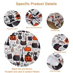 Halloween Printed Tablecloth 57x120 Inches Broom Cat Polyester Fabric Pumpkin Tablecloth For Holiday Party Dinner Table Cover Decor