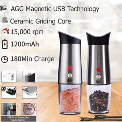 Ggels Rechargeable Electric Salt And Pepper Grinder Set, Spice Mill, Gravity Activated With White Light, Adjustable Coarseness, Stainless Steel, And Magnetic Cable & USB Port Protection -Peugeot Shop 513IodaVuhL