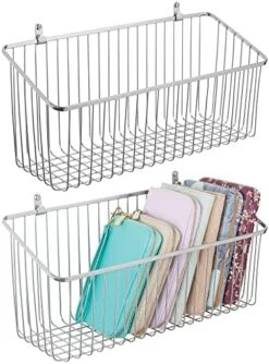 MDesign Small Metal Wire Wall Mounted Storage Organizer Basket Bin For Hanging In Kitchen, Garage, Entryway, Mudroom, Bedroom, Bathroom, Laundry Room - Unity Collection - 4 Pack - Black -Peugeot Shop 513JZdgkXjL. AC