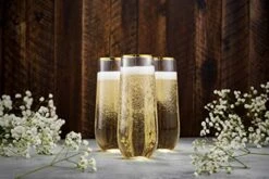 48 Pack Stemless Plastic Champagne Flutes Disposable 9 Oz Gold Rim Clear Plastic Toasting Glasses Shatterproof Recyclable And BPA-Free -Peugeot Shop 513K30LDziL