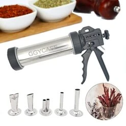 1.5LB Large Capacity Stainless Steel Jerky Gun Kits, Sausage Stuffer Machine, Meat Gun, Beef Jerky Maker With 5 Stainless Nozzles 3 Brushes -Peugeot Shop 513K7PcQeQL