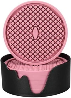 Silicone Coasters [6 Pack] Thickened Drink Coasters With Holder - Cup Mat - Non-Slip, Non-Stick, Stay Put, Deep Tray - Prevents Furniture And Tabletop Damages(Black) -Peugeot Shop 513P5dK7wAL. AC