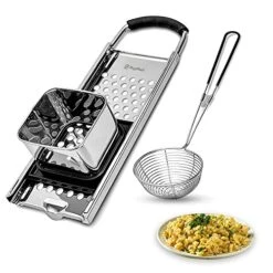 Authentic German Spaetzle Maker - Stainless Steel Egg Noodle Maker With Comfortable Rubber Grip - Easy To Fit Spaetzle Noodle Maker Over All Types Of Pots & Pans - Noodle Press