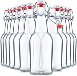 Glass Bottles - 16 Ounce Swing Top Beer Bottles With Flip-top Airtight Lid For Carbonated Drinks, Kombucha, 2nd Fermentation, Water - Grolsch Bottle, Holiday Gifts -Peugeot Shop 513TQ2UR9YL. AC