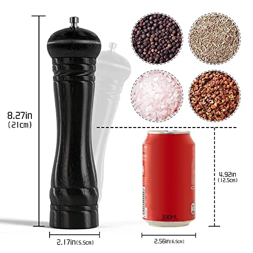Pepper Grinder Salt Pepper Mill - Wooden Refillable Pepper Mill Grinder Durable Salt And Pepper Grinder With Adjustable Coarseness Easy To Use For Cooking Serving And BBQ 8inch 5 Pepper Grinder Salt Pepper Mill - Wooden Refillable Pepper Mill Grinder Durable Salt And Pepper Grinder With Adjustable Coarseness Easy To Use For Cooking Serving And BBQ 8inch - Image 5