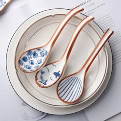 Sian Soup Spoon Ceramic Ramen Spoons Korean Spoons Porcelain Japanese Soup Spoon For Ramen Noodles Pho Miso Dumpling 4pcs (Style 1) -Peugeot Shop 513YThB07dL