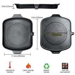 Korean BBQ Griddle Non-stick Square Grill W/Handles & Grease Drain Spout For Stovetop Induction Pan+Kalbi Scissors+Tongs Set, 13x11.4 Inch -Peugeot Shop 513YWYb5qlS