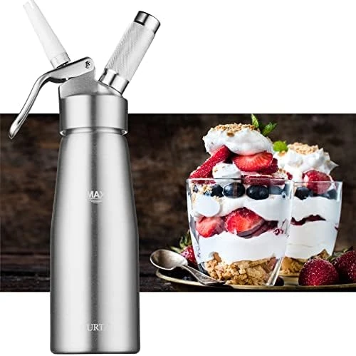 CURTA Professional Whipped Cream Dispenser, 18-8 Stainless Steel Food Grade Cream Whipper, Cream Maker With 3 Decorating Stainless Steel Nozzles, 500ml / 1 Pint Canister, N2O Chargers (Not Included) 7 CURTA Professional Whipped Cream Dispenser, 18-8 Stainless Steel Food Grade Cream Whipper, Cream Maker With 3 Decorating Stainless Steel Nozzles, 500ml / 1 Pint Canister, N2O Chargers (Not Included) - Image 7