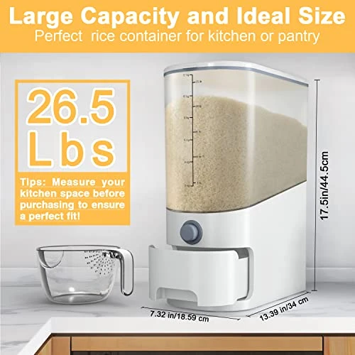 26.5 Lbs Rice Dispenser, Large Sealed Integrated Grain Container Storage, Rice Container With Measuring Cup, Food Dispenser Kitchen Organization For Rice, Beans, Grains, Small Dry Food 2 26.5 Lbs Rice Dispenser, Large Sealed Integrated Grain Container Storage, Rice Container With Measuring Cup, Food Dispenser Kitchen Organization For Rice, Beans, Grains, Small Dry Food - Image 2