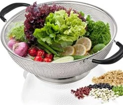 5 Qt Colander 18/8 Stainless Steel Colander Silicone Handle Easy Grip Micro-Perforated Strainer Heavy Duty And Self-draining Solid Ring Base BPA Free Dishwasher Safe - Black -Peugeot Shop 513d 5 LIGL. AC
