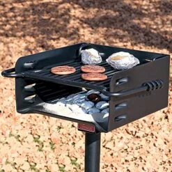 H-16 B6X2 Park Style Heavy Duty Steel Outdoor BBQ Charcoal Grill With Cooking Grate & 360 Degree Swivel Post For Camping Or Backyard, Black -Peugeot Shop 513kF0pyzQL