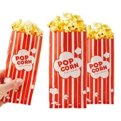 1 Oz Paper Popcorn Bags Bulk (100 Pack) Small Red & White Pop-corn Bag Disposable For Carnival Themed Party, Movie Night, Halloween, Popcorn Machine Accessories & Supplies, Individual Servings