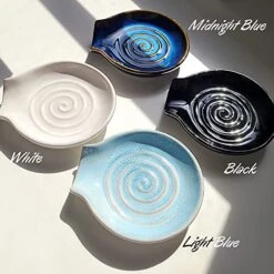 Ceramic Spoon Rest For Kitchen Counter - Utensil Holder (Large Spout - Light Blue) -Peugeot Shop 513vAMPb2YL