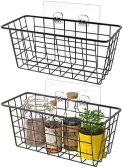 Hanging Kitchen Baskets Wire Storage Basket Adhesive Basket Over The Cabinet Door Organizer No Drilling, For Cabinet Pantry Organization And Kitchen, Bathroom, Storage, 2 Pack, Black -Peugeot Shop 513xcbKlNsL. AC
