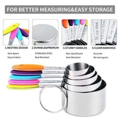 Measuring Cups And Magnetic Measuring Spoons Set, 7 Stainless Steel Measuring Cups, 6 Double-sided Stainless Steel Measuring Spoons & 1 Leveler (color-2) -Peugeot Shop 513zUl5f2NL