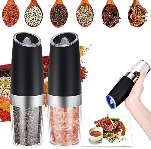 Electric Gravity Pepper Grinder Or Salt Grinder With Adjustable Thickness, Automatic Pepper Grinder Battery, With Blue LED Light, DLD One-hand Operation, Brushed Stainless Steel (1 Piece Black) 6 Electric Gravity Pepper Grinder Or Salt Grinder With Adjustable Thickness, Automatic Pepper Grinder Battery, With Blue LED Light, DLD One-hand Operation, Brushed Stainless Steel (1 Piece Black) - Image 6