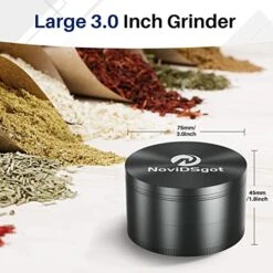 Spice Grinder 3.0 Inch, Large 3'' Grinder, Metal Black