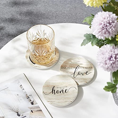 Coasters For Drinks, Set Of 6 Absorbent Drink Coasters With Holder, Rustic Ceramic Drink Coasters With Cork Backing For Table Protection, Housewarming Gifts, Farmhouse Décor 3 Coasters For Drinks, Set Of 6 Absorbent Drink Coasters With Holder, Rustic Ceramic Drink Coasters With Cork Backing For Table Protection, Housewarming Gifts, Farmhouse Décor - Image 3