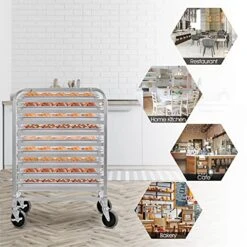 PETSITE 10 Tier Sheet Pan Rack, Commercial Aluminum Full & Half Bun Pan Bakery Rack With Brake Wheels For Restaurant Home Kitchen -Peugeot Shop 5149BICcaWS