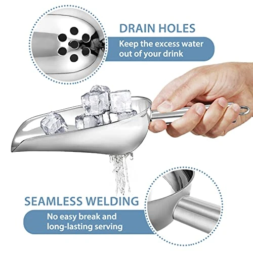 Metal Ice Scoops With Holes, E-far 8 Ounce Stainless Steel Scoops With Drain Holes To Reduce Unwanted Dilution, Slotted Scoop For Ice Maker/Freezer/Bar, Rust Free & Heavy Duty, Dishwasher Safe-2 Pack 2 Metal Ice Scoops With Holes, E-far 8 Ounce Stainless Steel Scoops With Drain Holes To Reduce Unwanted Dilution, Slotted Scoop For Ice Maker/Freezer/Bar, Rust Free & Heavy Duty, Dishwasher Safe-2 Pack - Image 2