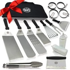 Ddle Accessories Set Metal Spatulas - Commercial Heavy Duty Stainless Steel,Flat Top,Grill,Indoor-Outdoor,Hibachi,BBQ Grilling Utensils- Designed By Chef And BBQ Judge (16 Piece)