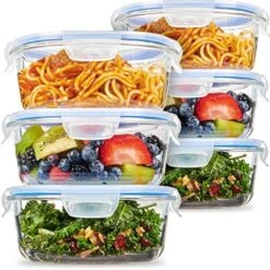 12-Piece Superior Glass Food Storage Containers Set, 32oz Capacity - Newly Innovated Hinged Locking Lids - 100% Leakproof Glass Meal-Prep Containers, Freezer-to-Oven-Safe (Blue) -Peugeot Shop 514KpwlPKL. AC
