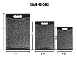 HEF GRIDS Durable Plastic XL Marble Cutting Board Set, Chopping Board Thick Plastic, For Vegetable Meat Or Cheese With Non-Slip Grip| Dishwasher Safe (3-pc Set, Multi) (Charcoal)