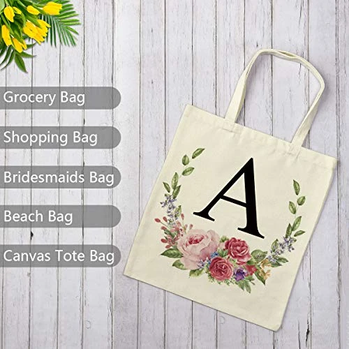 Personalized Floral Initial Tote Bag For Women Canvas Tote Bags Reusable Grocery Bags Shopping Bags 4 Personalized Floral Initial Tote Bag For Women Canvas Tote Bags Reusable Grocery Bags Shopping Bags - Image 4