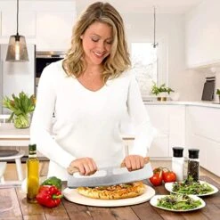 Pizza Cutter Rocker With Wooden Handles & Protective Cover, 14" Sharp Stainless Steel Pizza Slicer, Upgrade Accessories Chopper For Kitchen Tool Pizza Knife Cutters -Peugeot Shop 514MRdojGiL