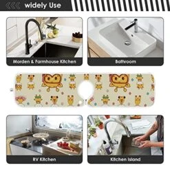 Kcldeci 2 Pack Faucet Mat Splash Guard For Kitchen Sink,Cute Giraffe Cartoon 30x5 Inch Faucet Handle Drip Catcher Tray Absorbent Mat Fast Dry Mat For Kitchen, Bathroom -Peugeot Shop 514gHi3SLCL
