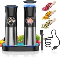 Gravity-Electric-Salt-and-Pepper-Grinder-Set - 𝐔𝐩𝐠𝐫𝐚𝐝𝐞𝐝 Large Capacity - USB Rechargeable Automatic Pepper Mill Grinder - Adjustable Coarseness - One Hand Operated - Stainless Steel, LED Light -Peugeot Shop 514ixvA0NDL. AC